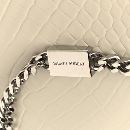 Saint Laurent Calfskin Crocodile Embossed Small Classic Monogram Kate Tassel Satchel Blanc Vintage 10 of 10
