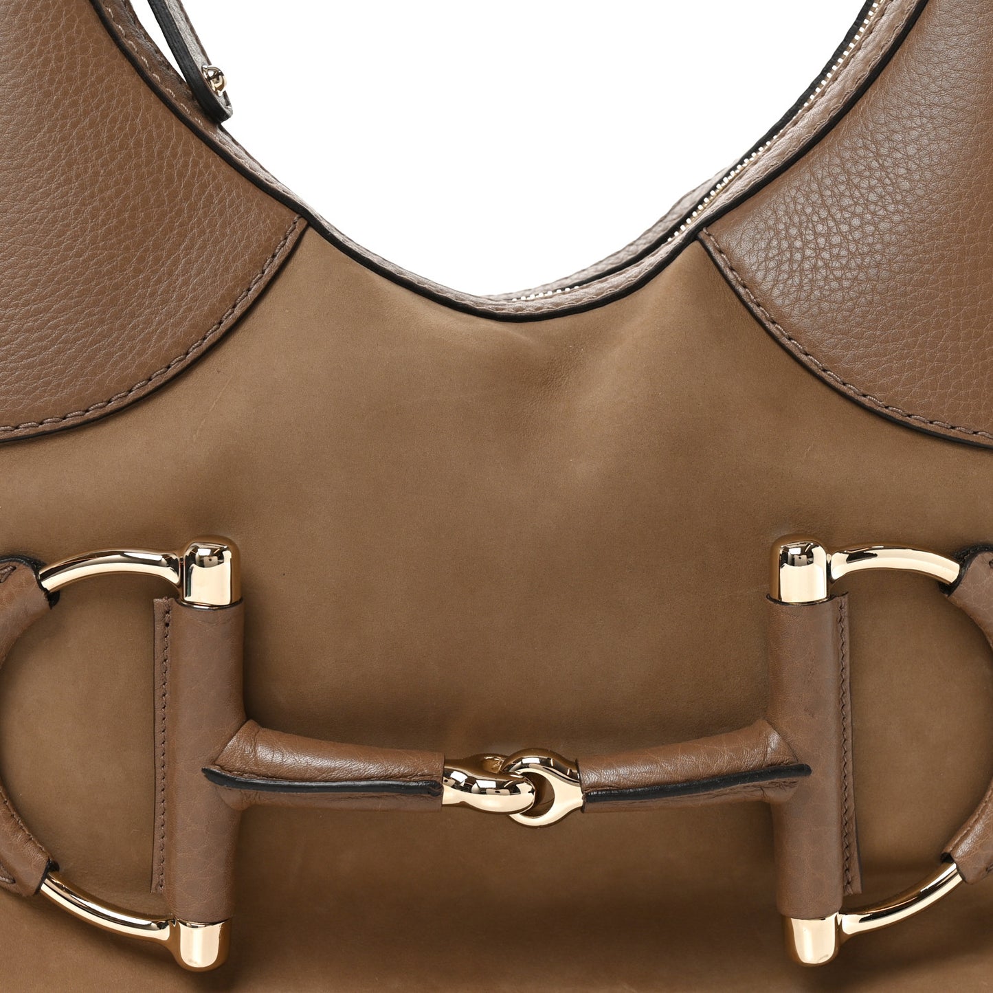 Calfskin Suede Large Horsebit Web Hobo Tan