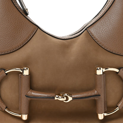 Gucci Calfskin Suede Large Horsebit Web Hobo Tan 8 of 10
