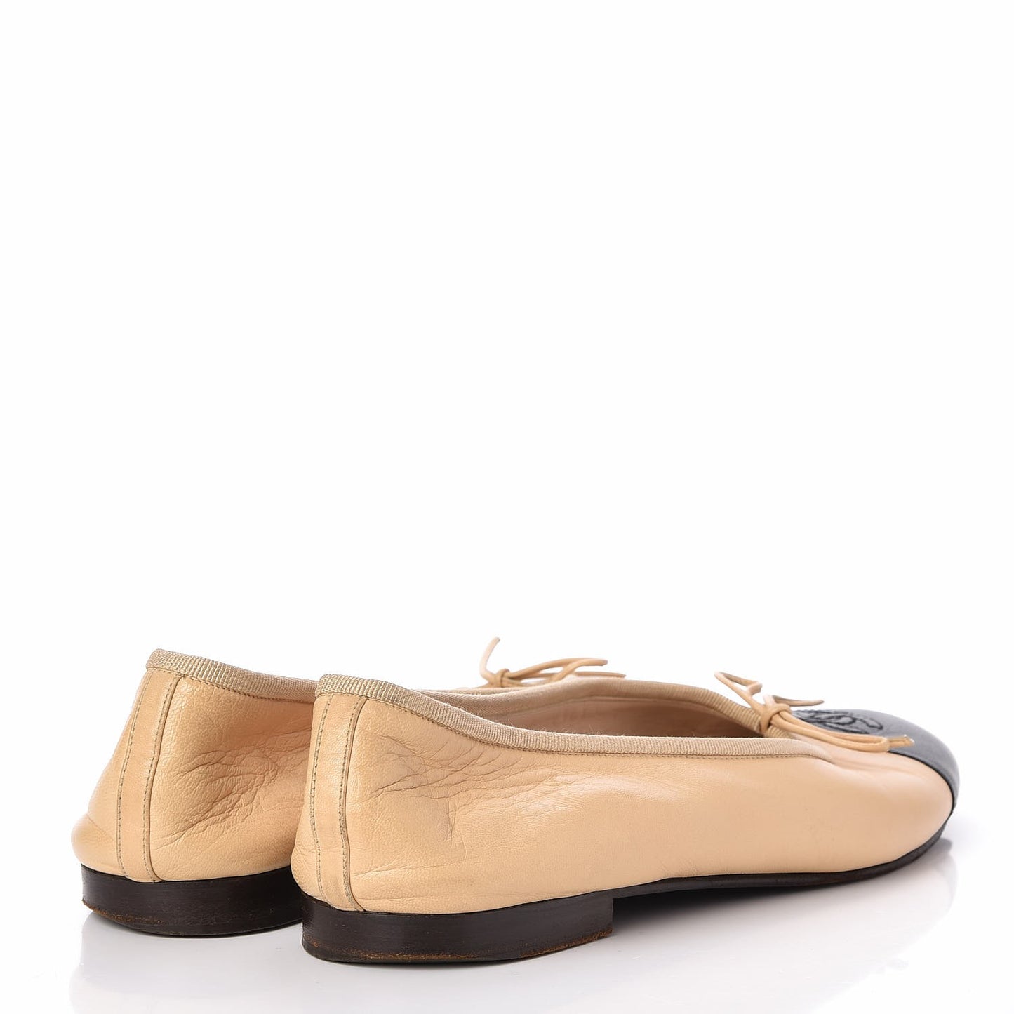 Lambskin CC Cap Toe Ballerina Flats 40.5 Beige Black