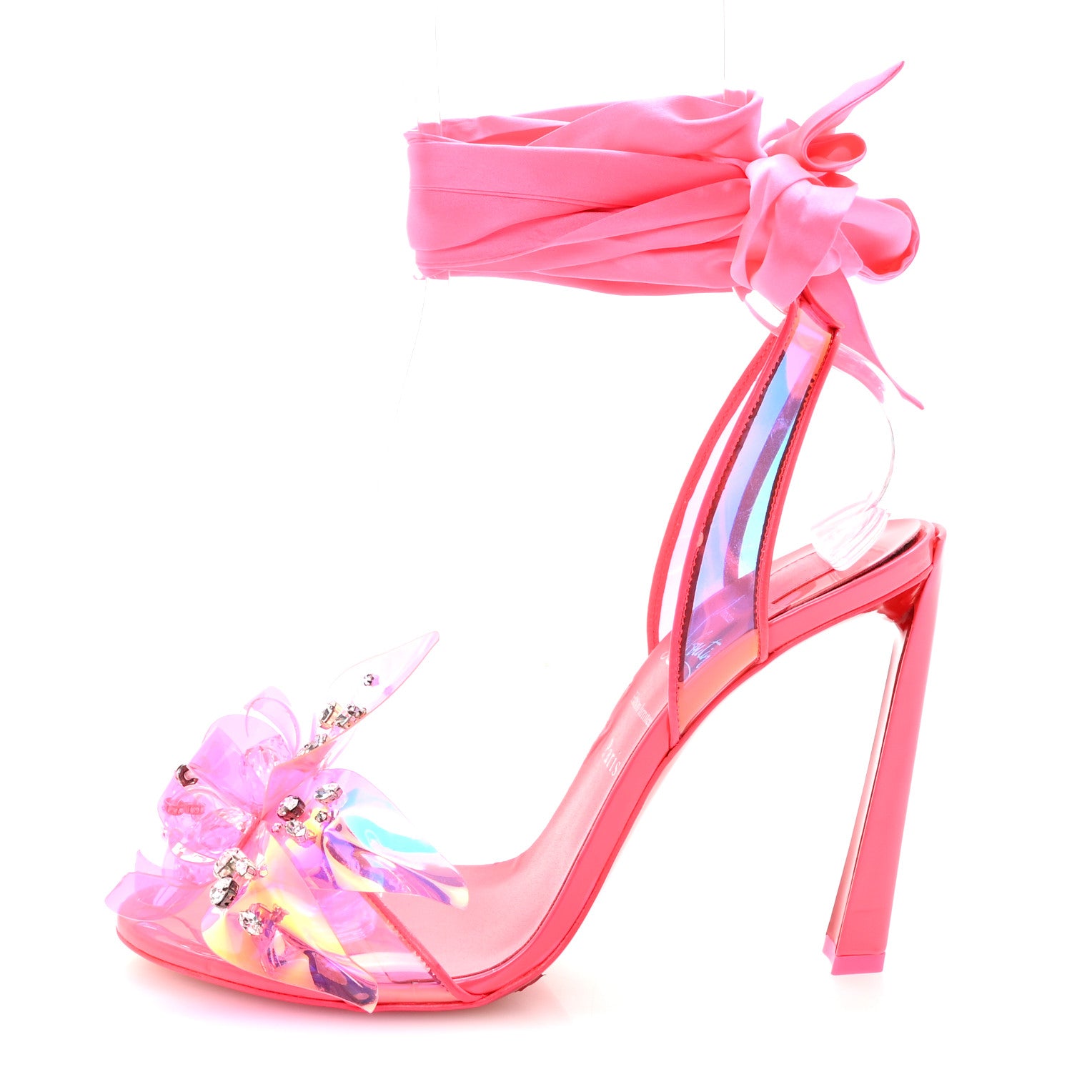 Christian Louboutin PVC Crystal Flower Sandals 38.5 Fluo Pink 1 of 8