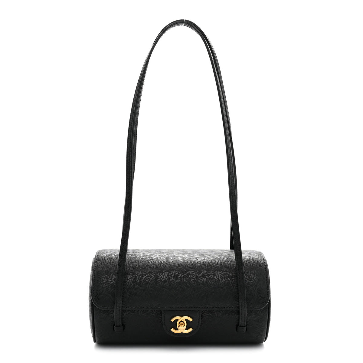 Shiny Caviar Preppy Coco Small Bowling Bag Black