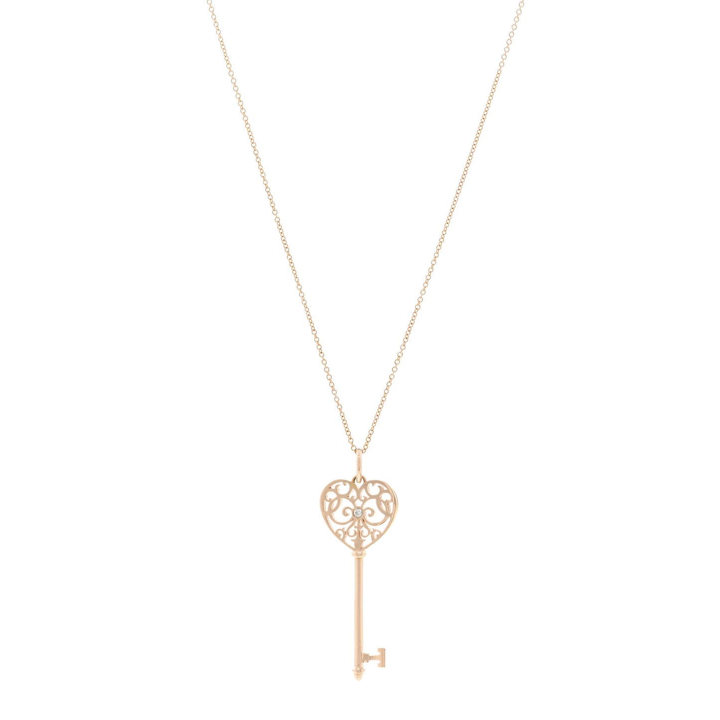 18K Rose Gold Diamond Enchant Heart Key Pendant Necklace
