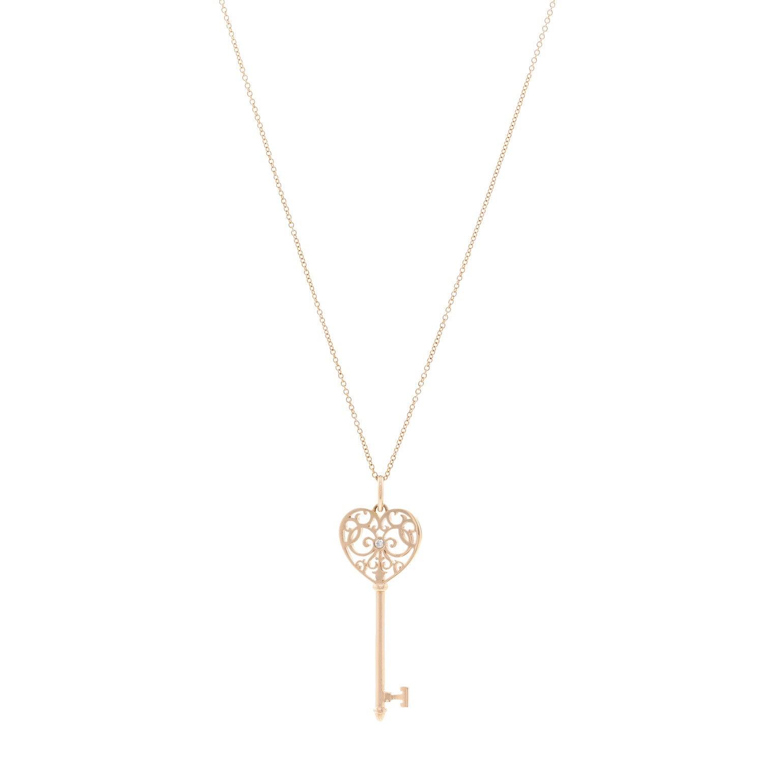 Tiffany 18K Rose Gold Diamond Enchant Heart Key Pendant Necklace 1 of 6