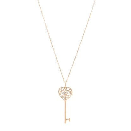 Tiffany 18K Rose Gold Diamond Enchant Heart Key Pendant Necklace 1 of 6