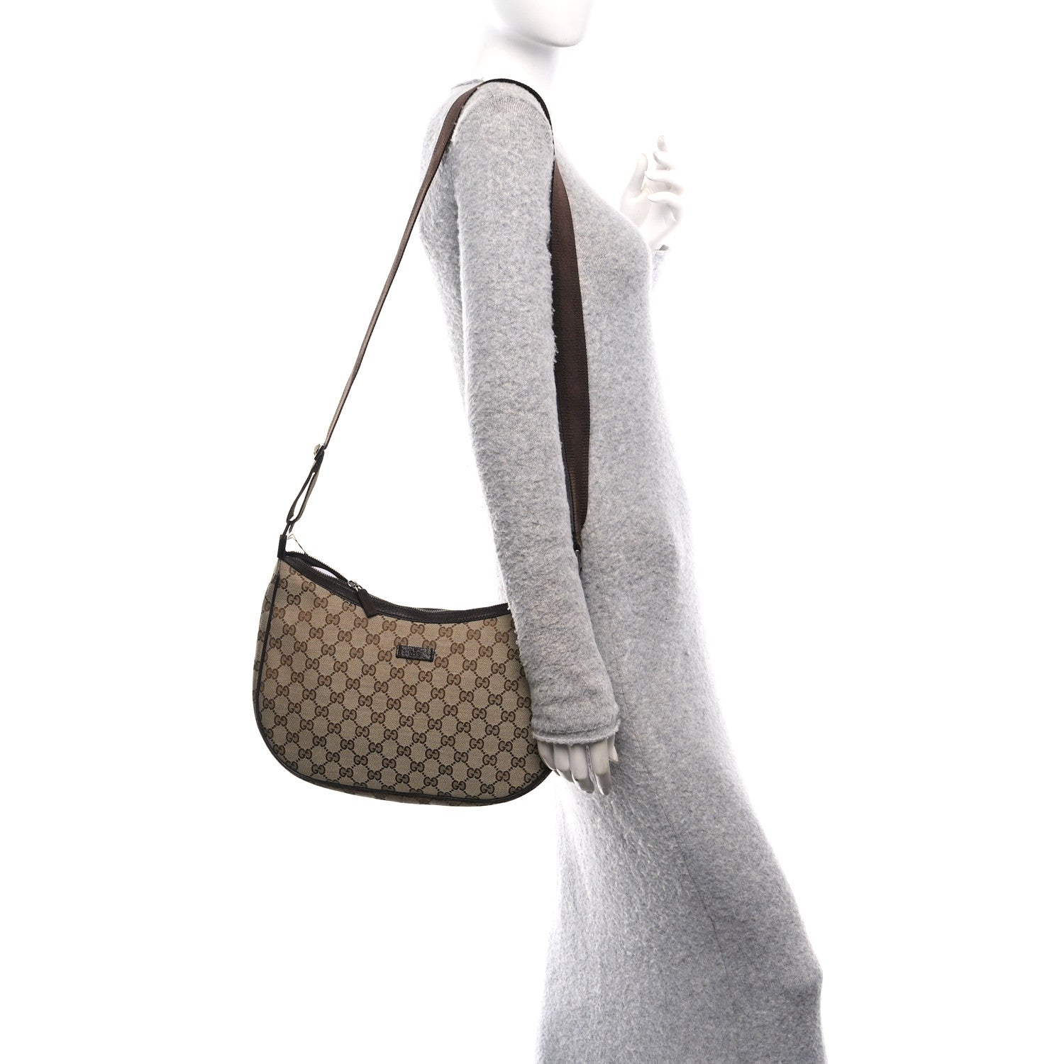 Gucci Monogram Medium Half Moon Hobo Dark Brown 2 of 11