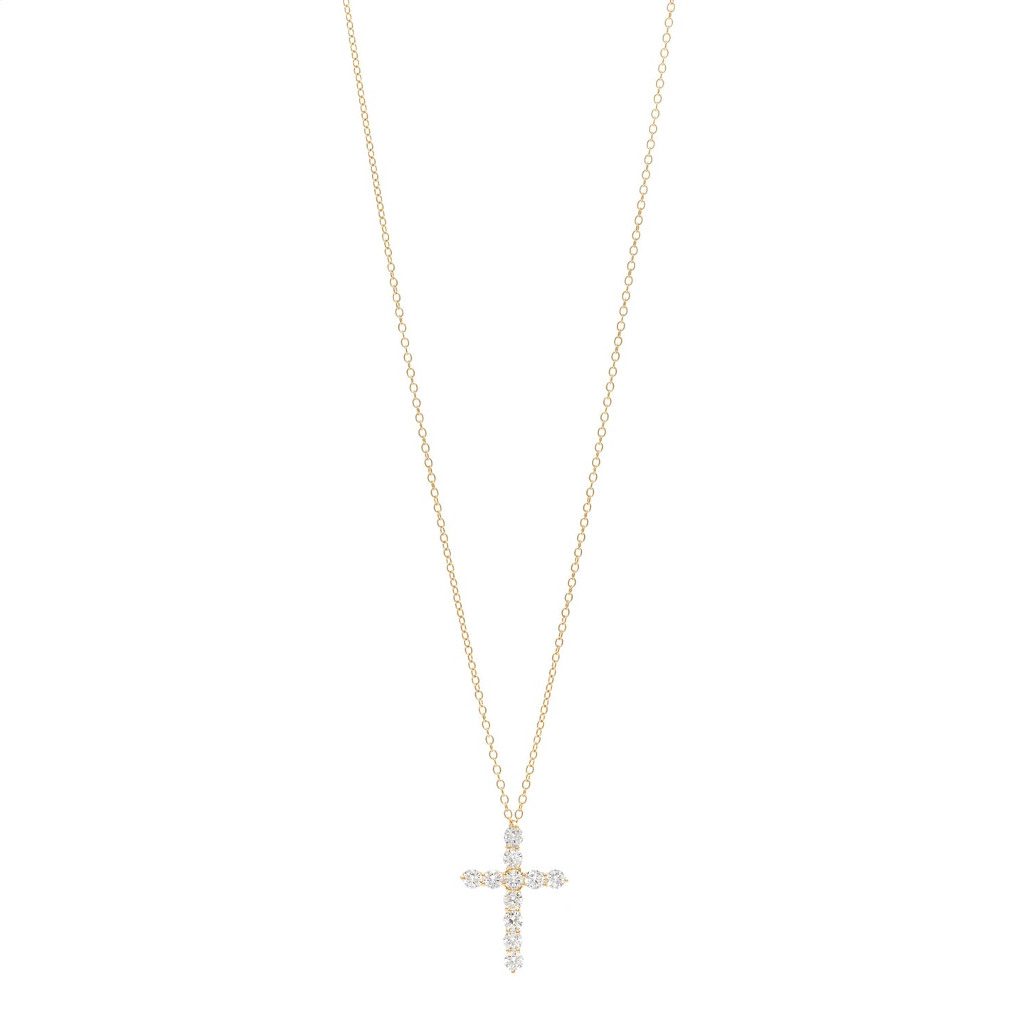 18K Yellow Gold Diamond Large Cross Pendant Necklace