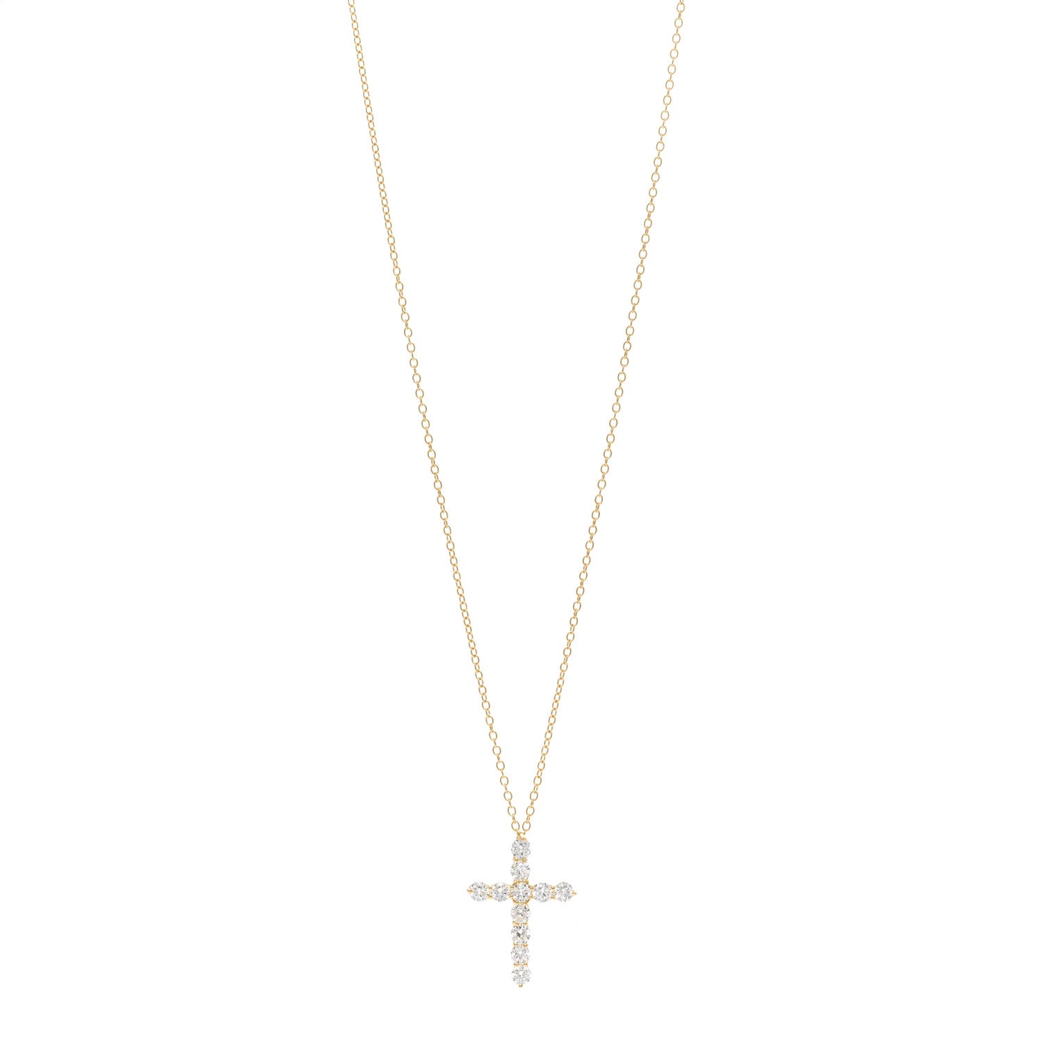 Tiffany 18K Yellow Gold Diamond Large Cross Pendant Necklace 1 of 5