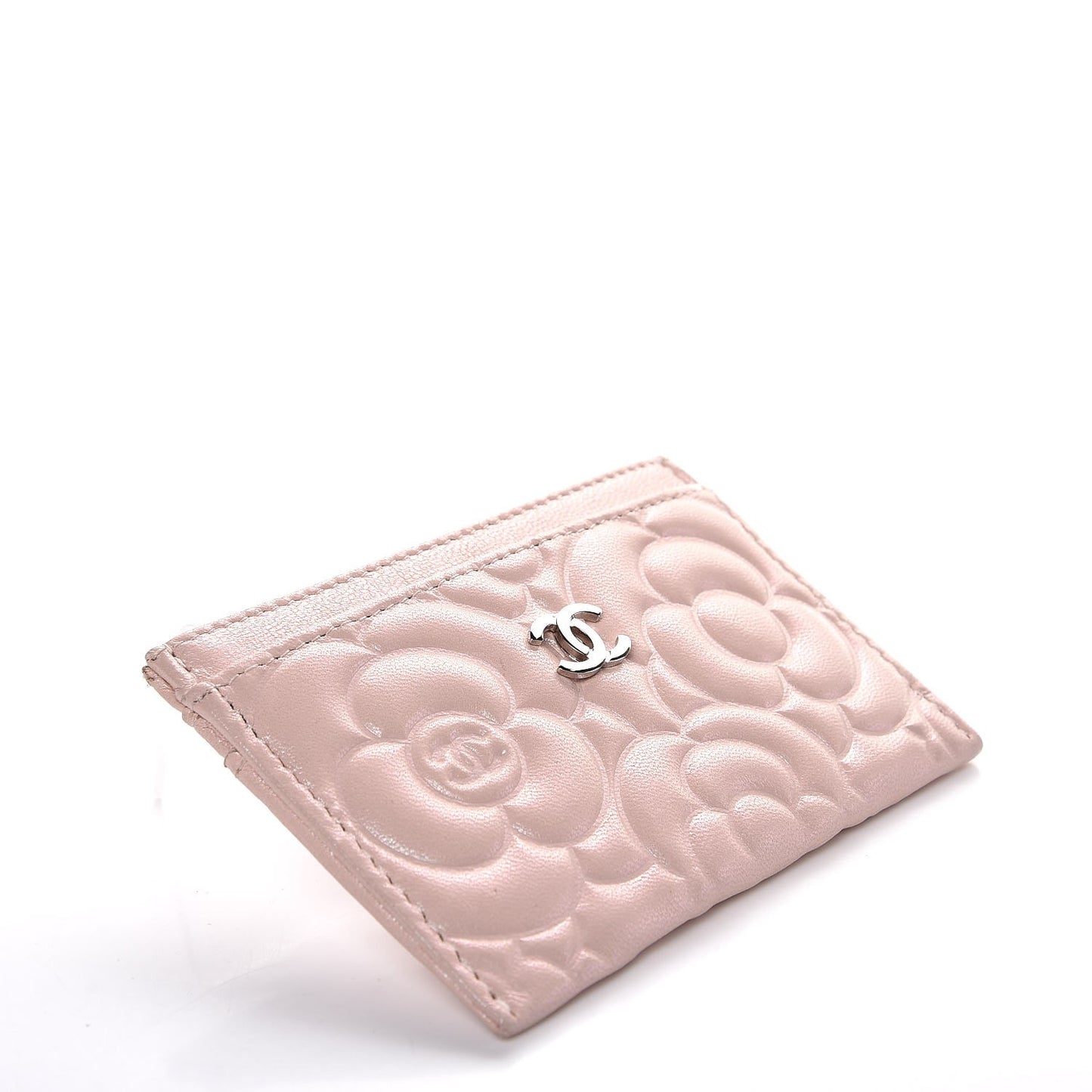 Lambskin Camellia Embossed Card Holder Nude