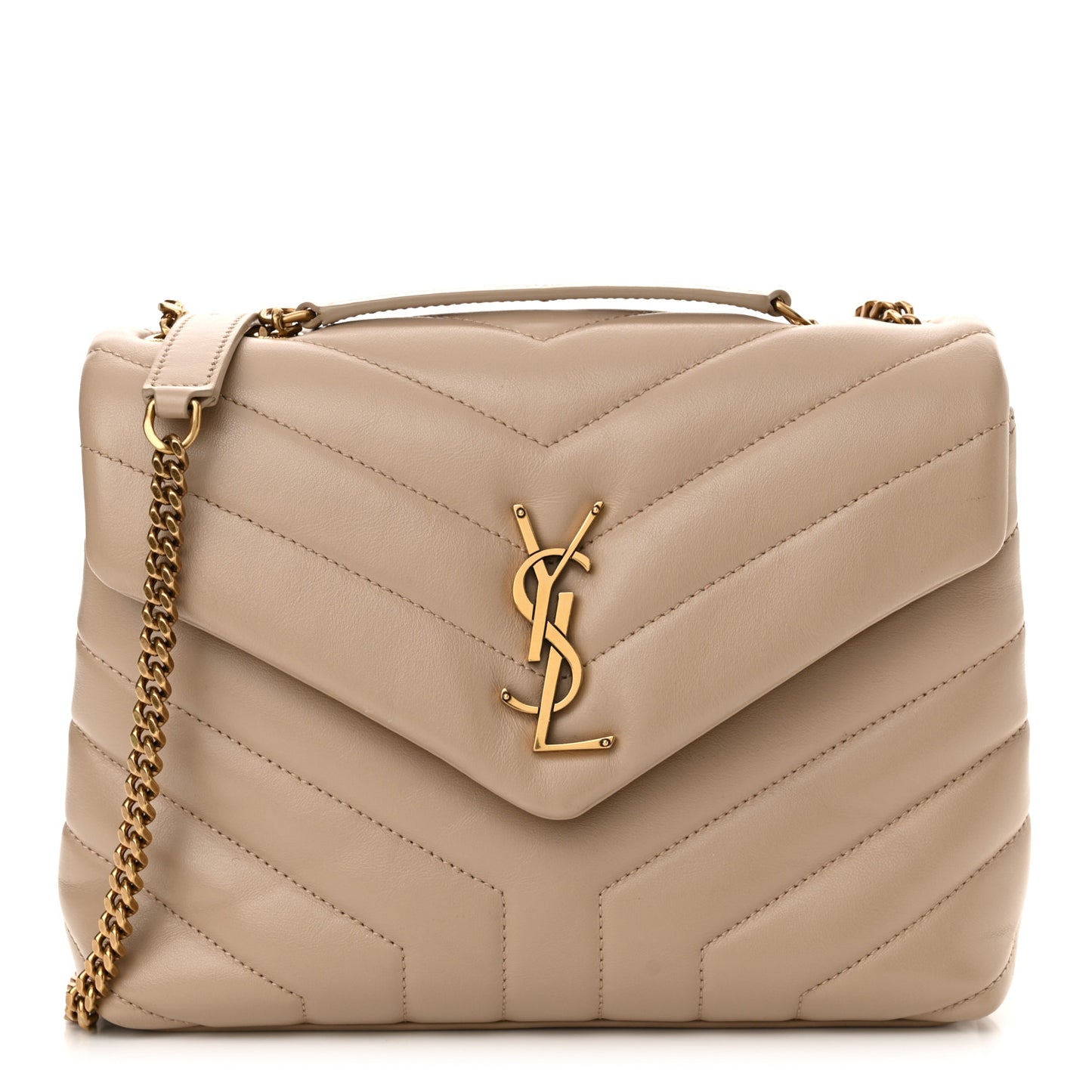 Calfskin Y Quilted Monogram Small Loulou Chain Satchel Dark Beige