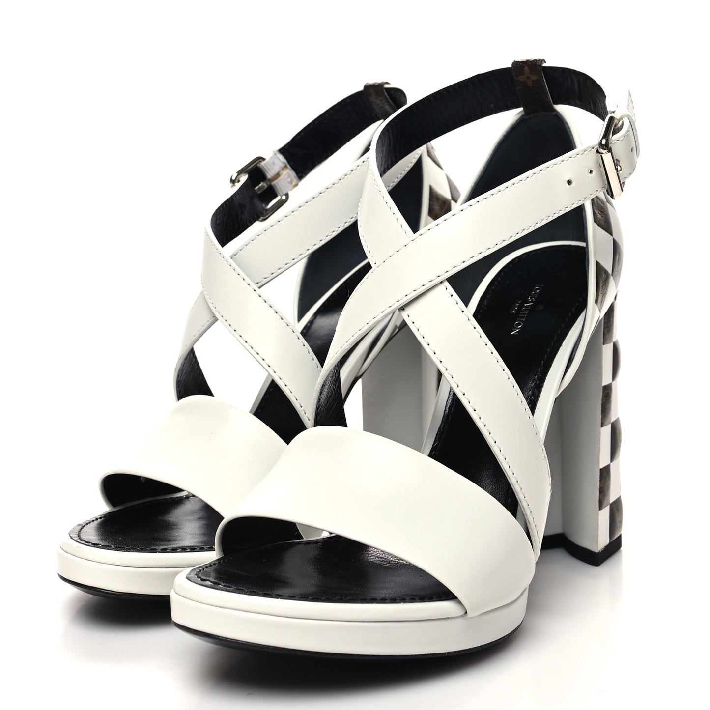 Calfskin Monogram Damier Tressage Matchmake Cross Sandals 40 White