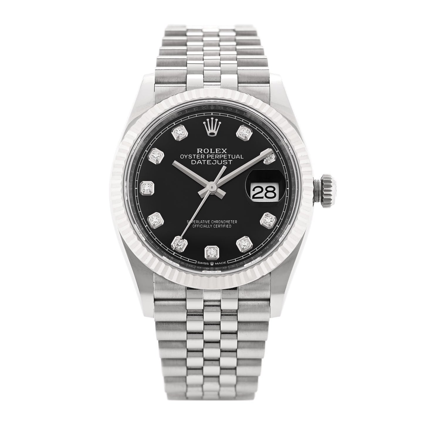 Stainless Steel 18K White Gold Diamond 36mm Oyster Perpetual Datejust Watch Black 126234