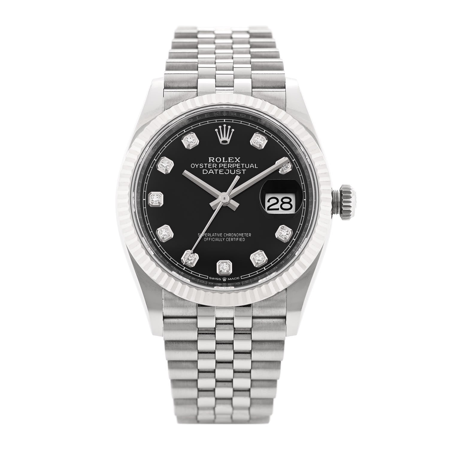 Rolex Stainless Steel 18K White Gold Diamond 36mm Oyster Perpetual Datejust Watch Black 126234 1 of 6
