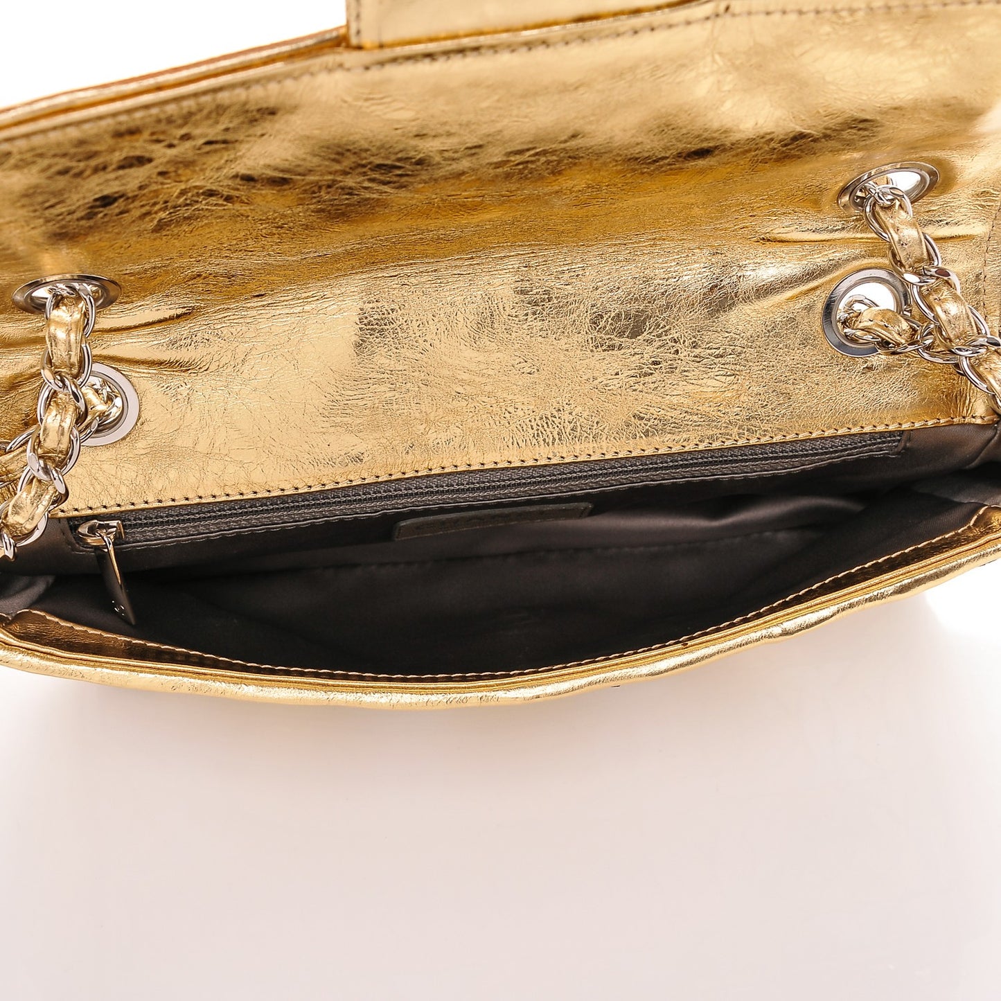 Metallic Crackled Calfskin Medium CC Mix Flap Gold