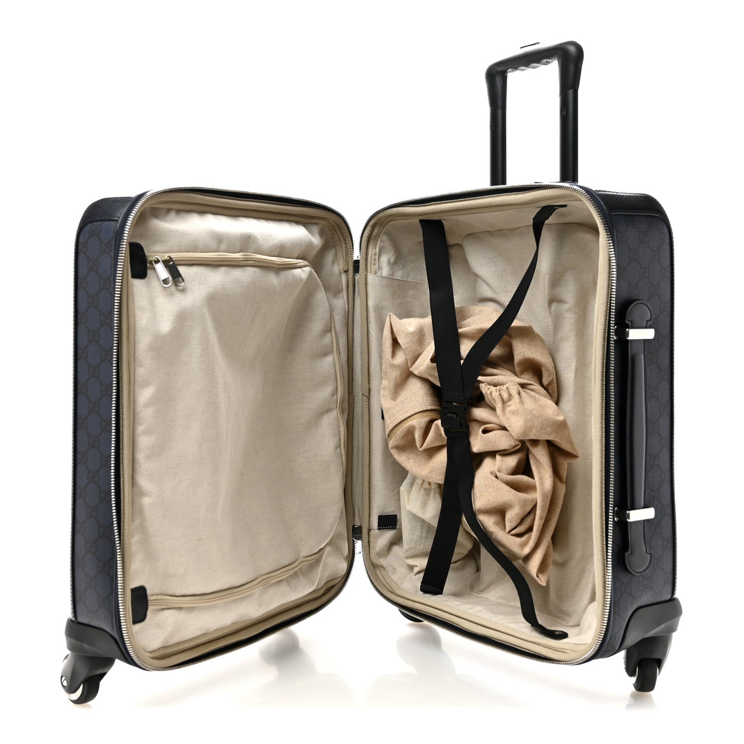 GG Supreme Monogram Textured Dollar Calfskin Web Ophidia Small Savoy Cabin Trolley Black Blue