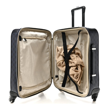 Gucci GG Supreme Monogram Textured Dollar Calfskin Web Ophidia Small Savoy Cabin Trolley Black Blue 4 of 12