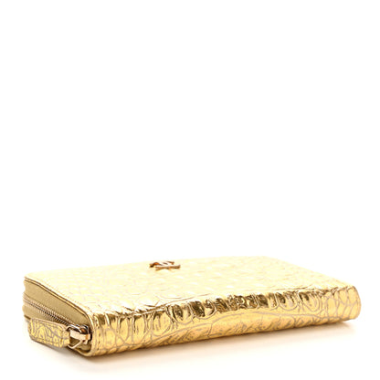 Chanel Metallic Calfskin Crocodile Embossed Small Cocodile Zip Wallet Gold 4 of 8