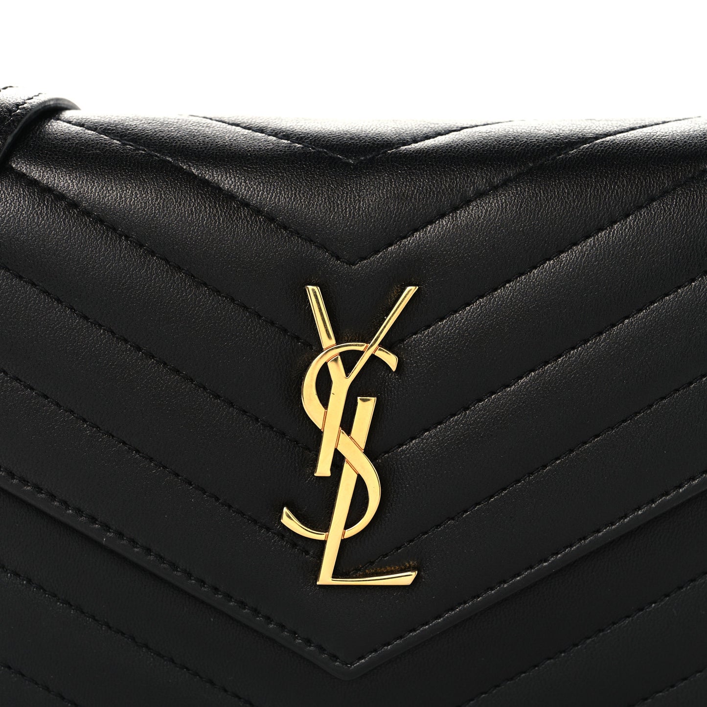 Calfskin Matelasse Chevron Monogram Envelope Chain Wallet Black