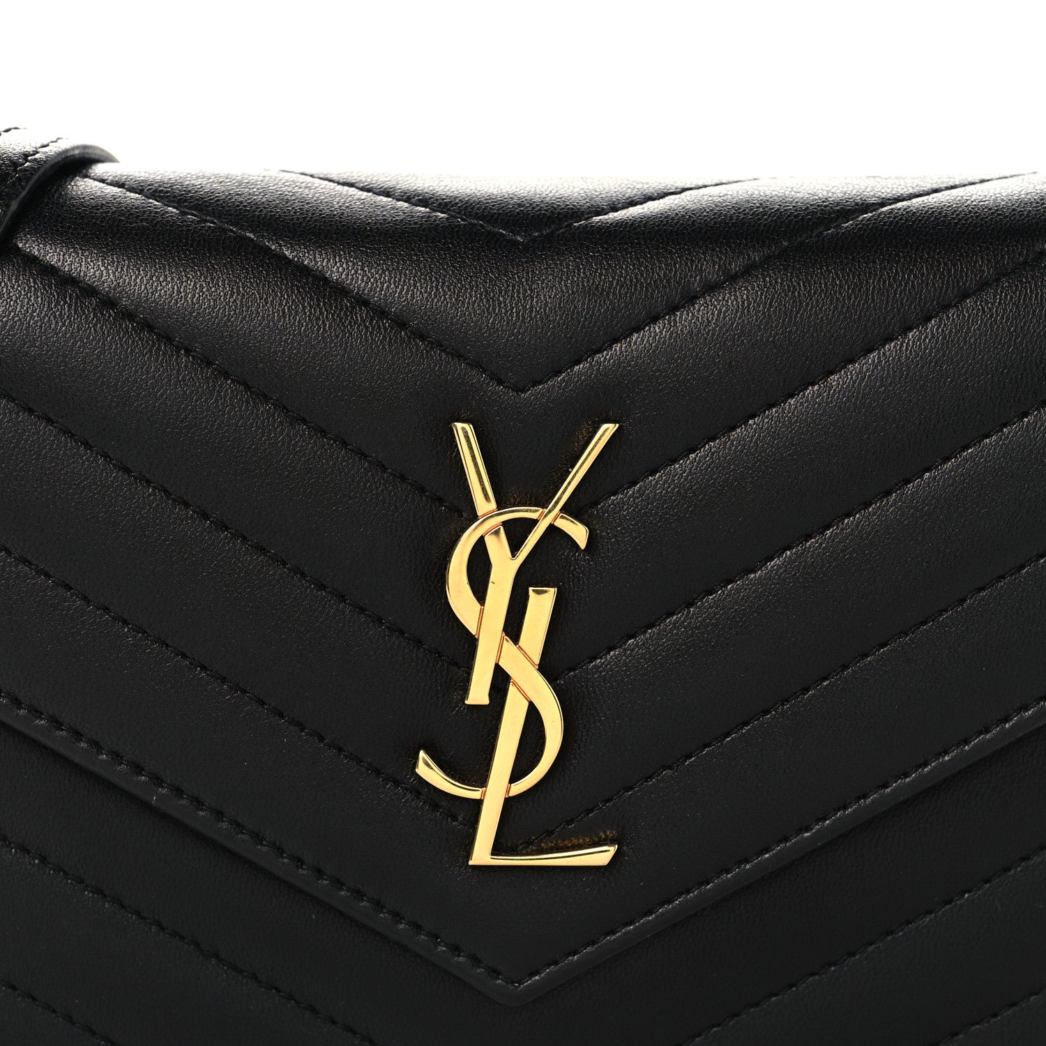 Saint Laurent Calfskin Matelasse Chevron Monogram Envelope Chain Wallet Black 7 of 9