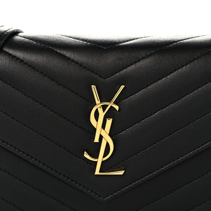 Saint Laurent Calfskin Matelasse Chevron Monogram Envelope Chain Wallet Black 7 of 9