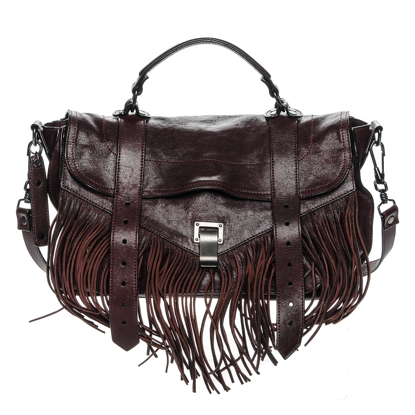 Lambskin Fringe Medium PS1 Satchel Burgundy