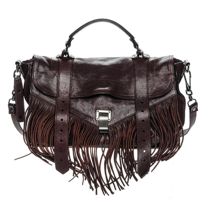 Proenza Schouler Lambskin Fringe Medium PS1 Satchel Burgundy 1 of 7