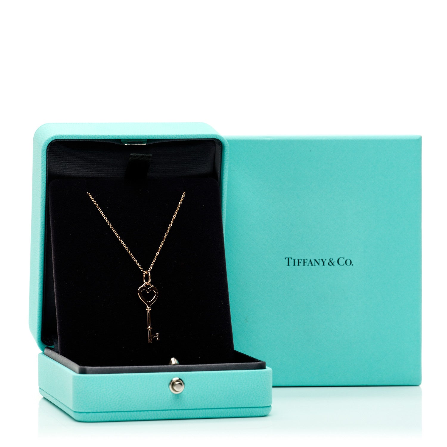 Tiffany 18K Rose Gold Mini Heart Key Pendant Necklace 1735552