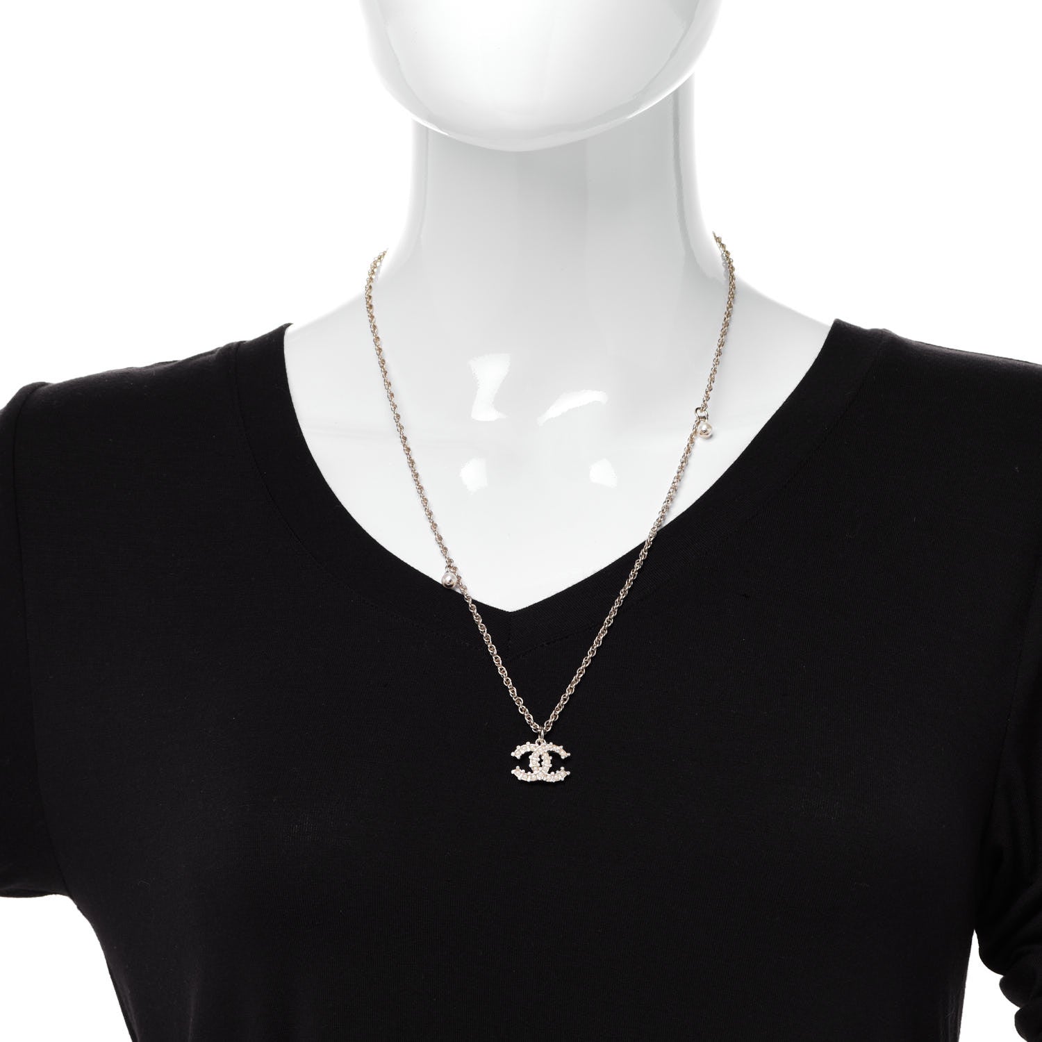 Chanel Crystal Pearl CC Pendant Necklace Gold 2 of 6