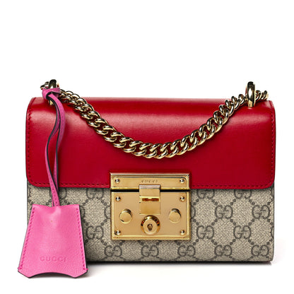 Gucci GG Supreme Monogram Calfskin Small Padlock Shoulder Bag Beige Hibiscus Red New Rosette 1 of 9