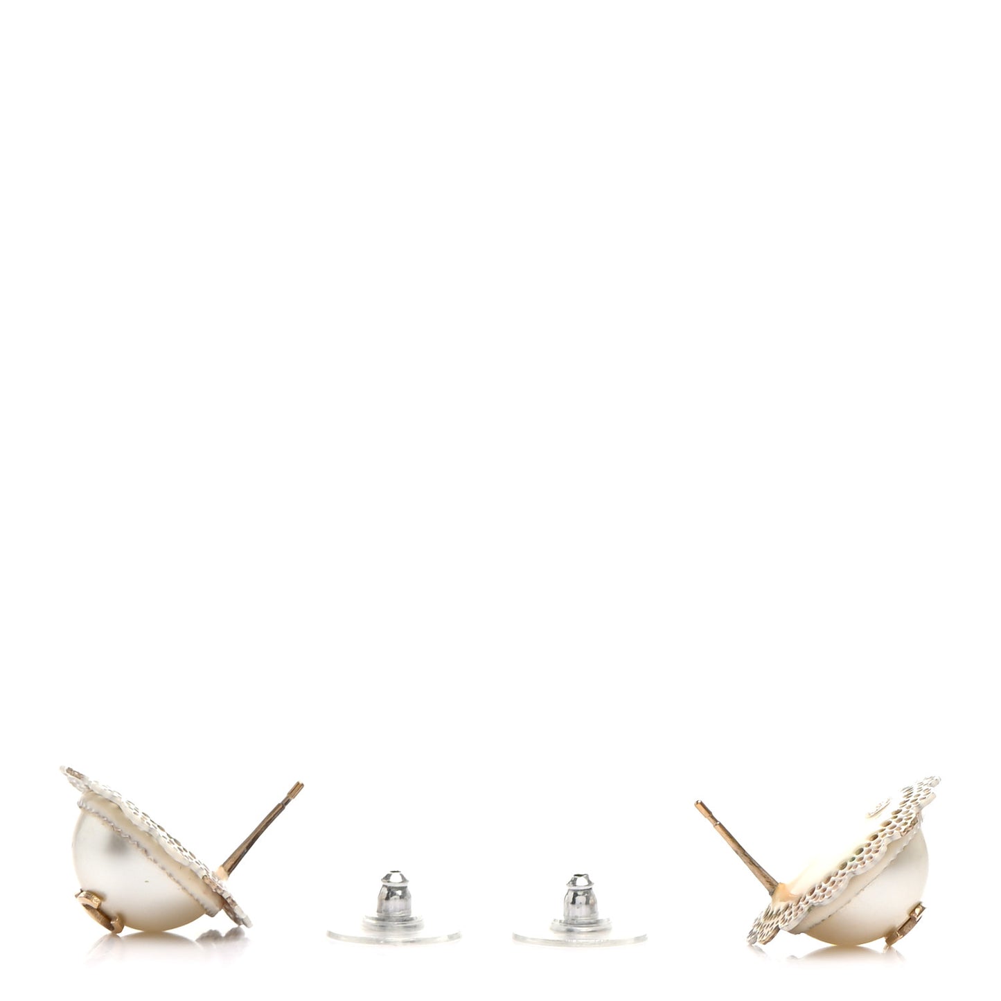Pearl CC Round Earrings Light Gold