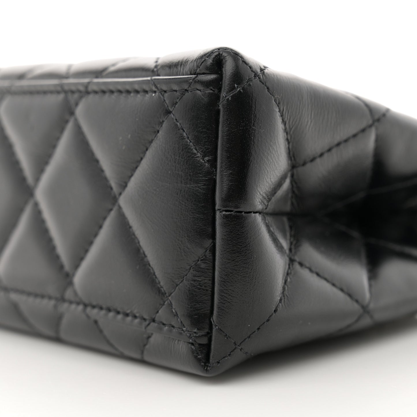 Shiny Aged Calfskin Quilted Nano Kelly Shopper Black