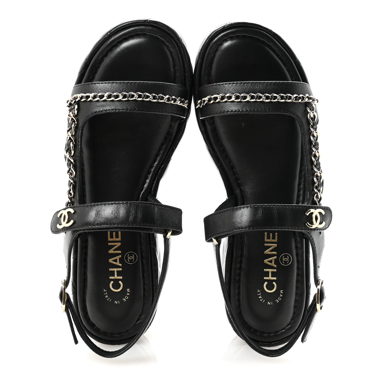 Chanel Lambskin Quilted Chain CC Platform Sandals 38.5 Black 2 of 10