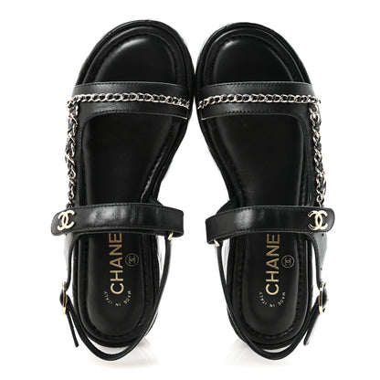 Chanel Lambskin Quilted Chain CC Platform Sandals 38.5 Black 2 of 10