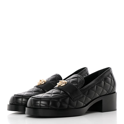 Chanel Lambskin Quilted CC Heart Loafers 38 Black 3 of 14
