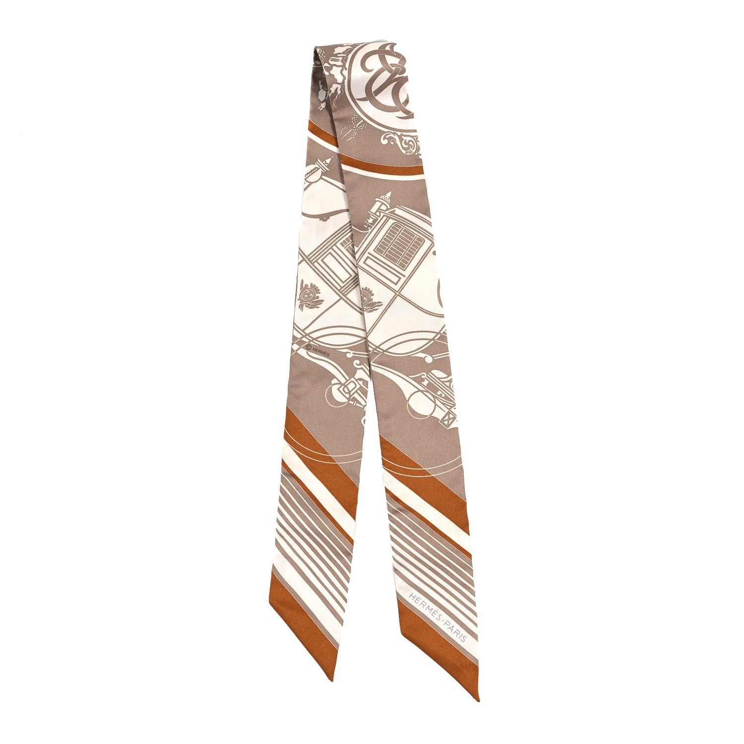 Hermes Silk Ex-Libris Twilly Beige White Caramel 2 of 4