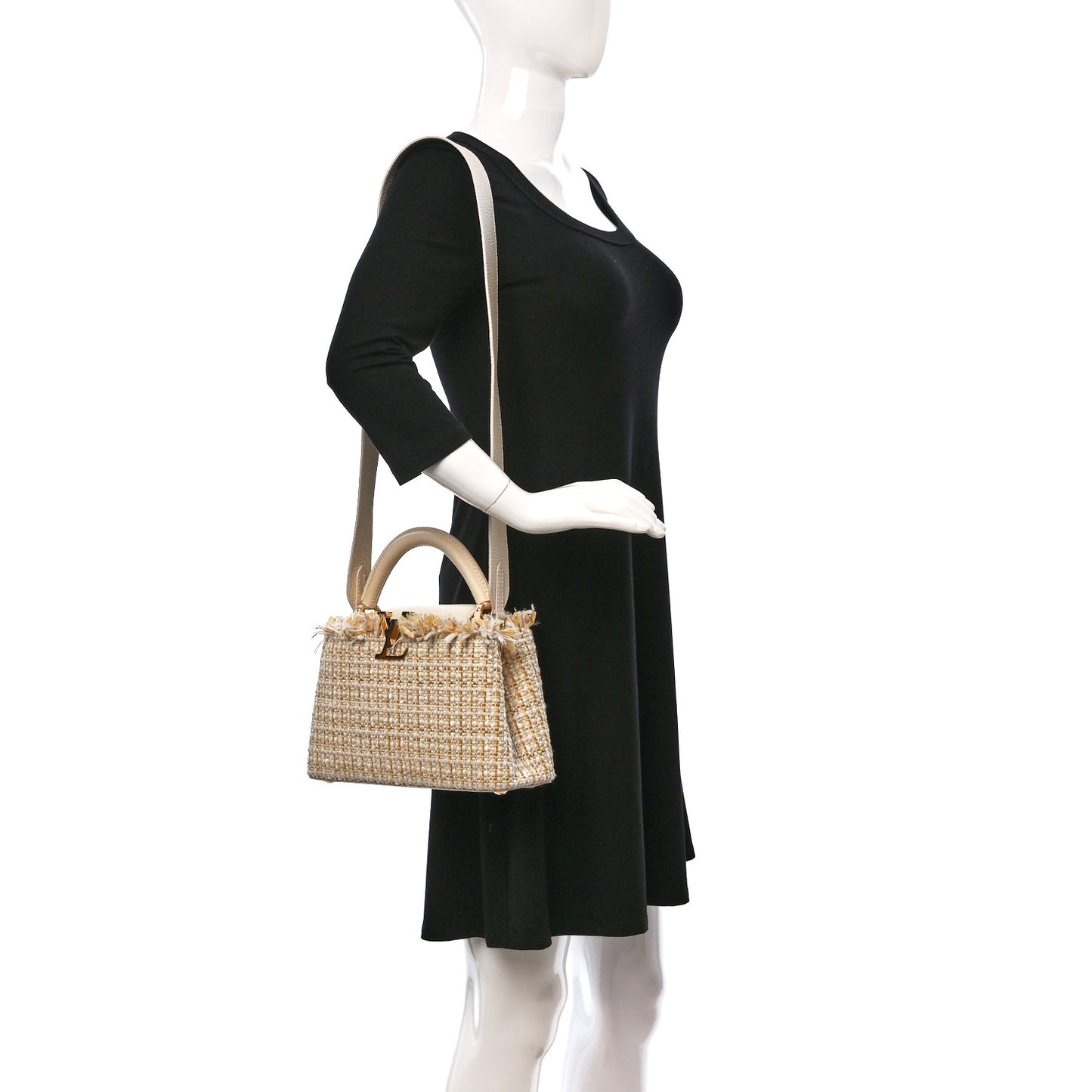 Tweed Taurillon Capucines BB Beige