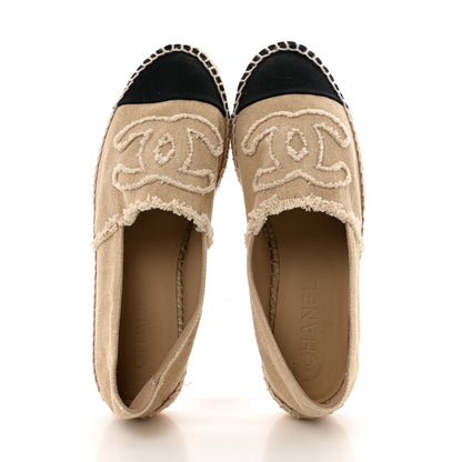 Chanel Linen CC Espadrilles 36 Beige Black 2 of 13