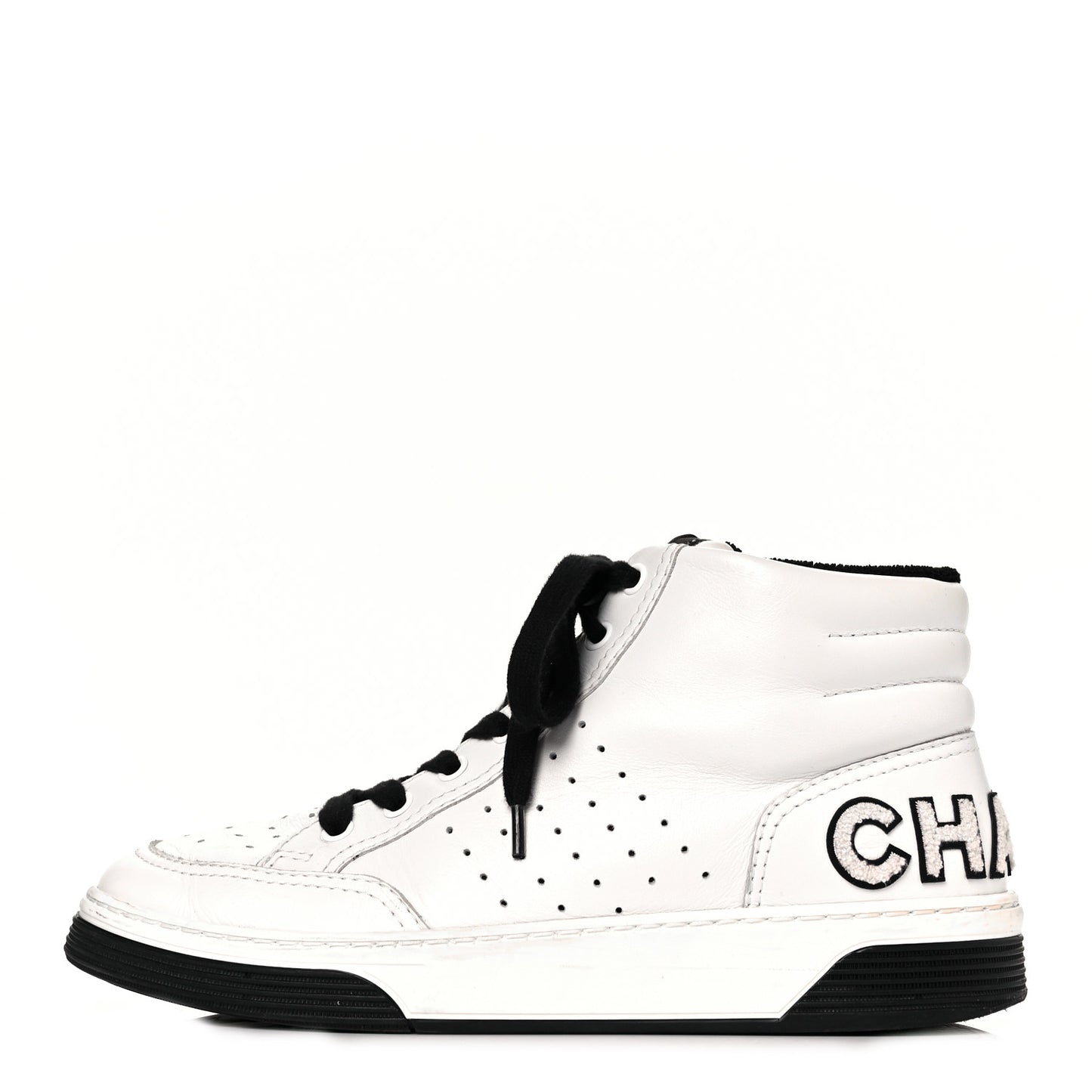 Calfskin Womens Logo High Top Sneakers 39.5 Black White