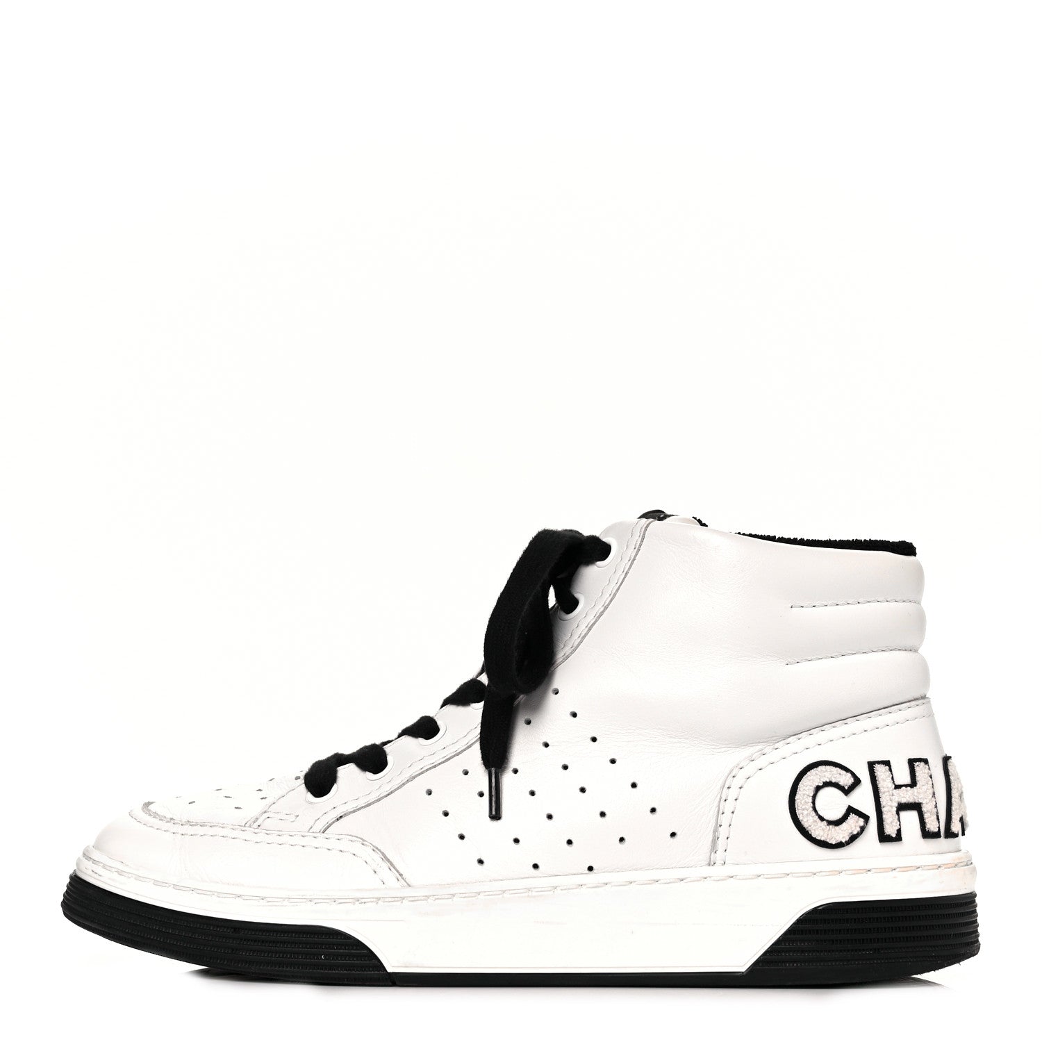 Chanel Calfskin Womens Logo High Top Sneakers 39.5 Black White 1 of 10