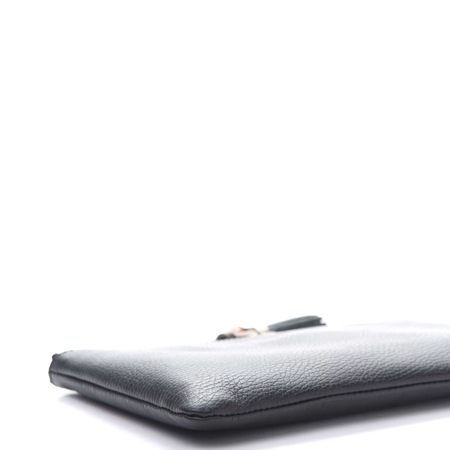Pebbled Calfskin Large Bamboo Clutch Black