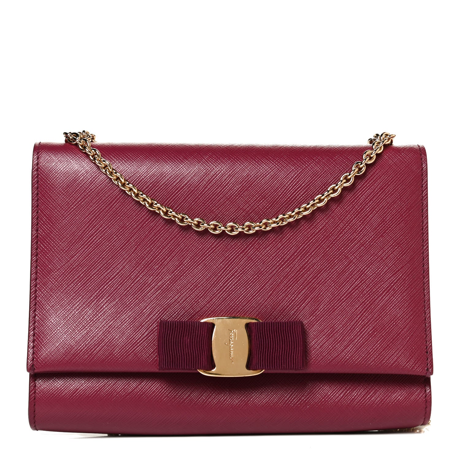 Salvatore Ferragamo Calfskin Mini Miss Vara Bow Chain Bag Burgundy 1 of 10