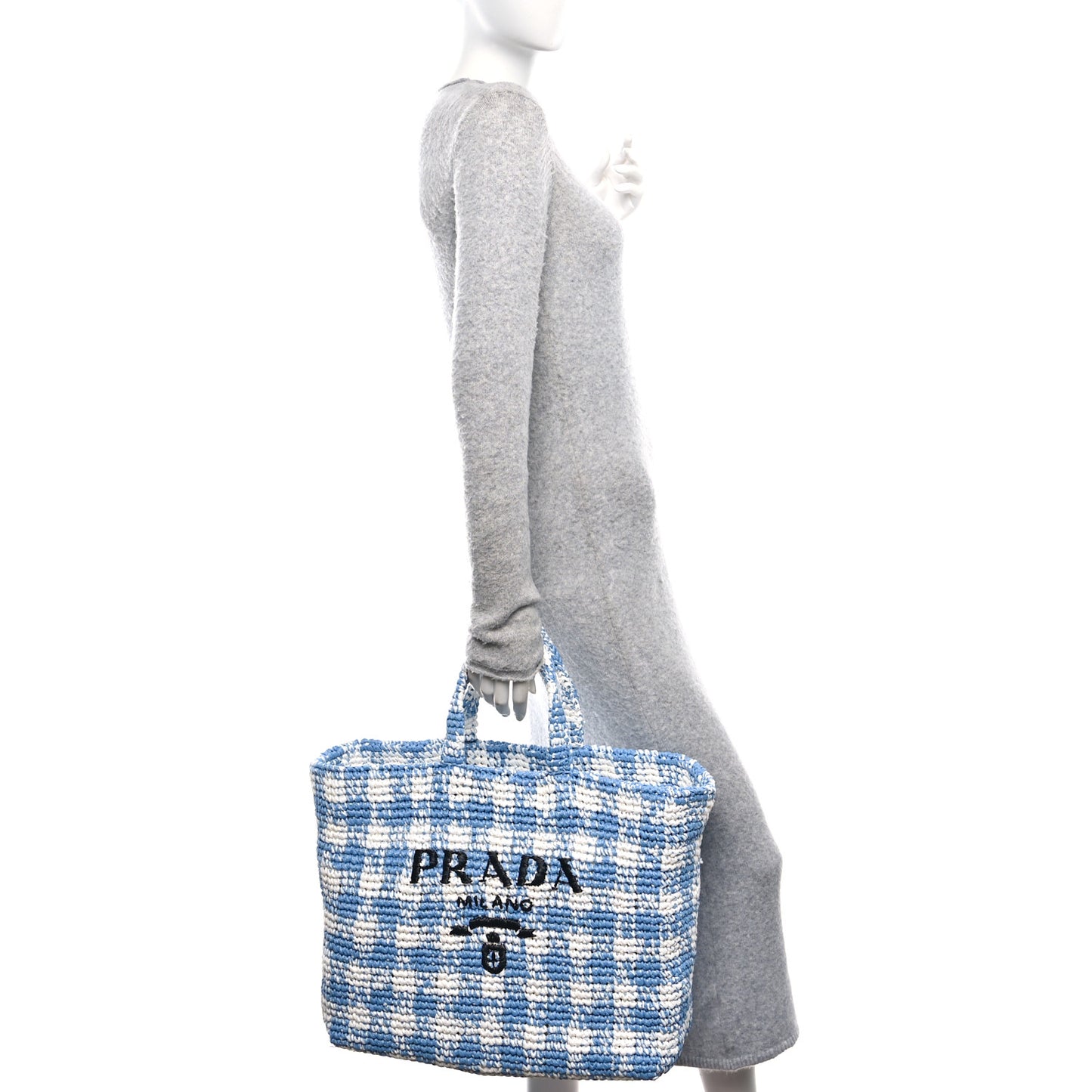 Yarn Raffia Effect Crochet Embroidered Large Logo Tote Celeste