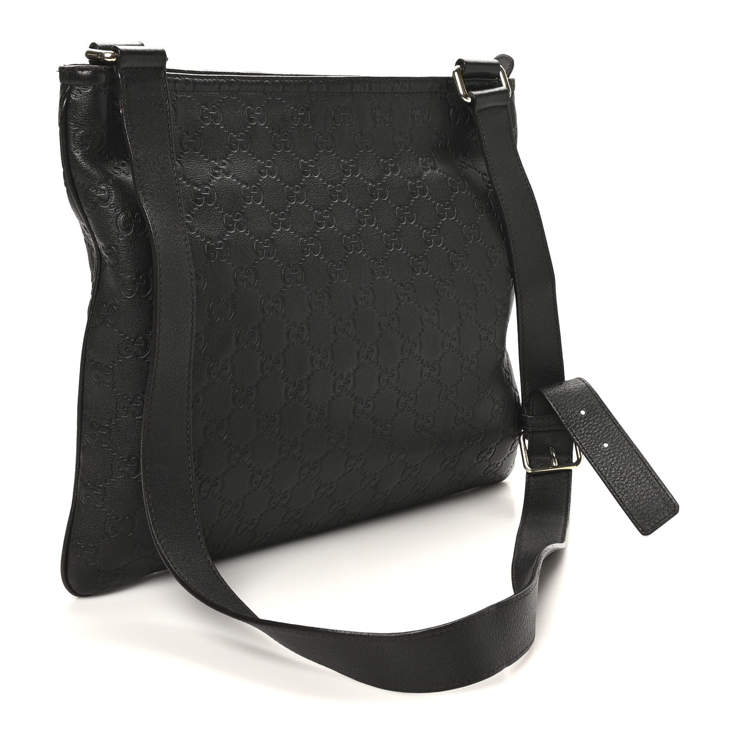 Gucci Guccissima Medium Flat Messenger Bag Black 3 of 10