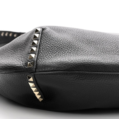 Valentino Garavani Grained Calfskin Large Rockstud Hobo Black 8 of 9