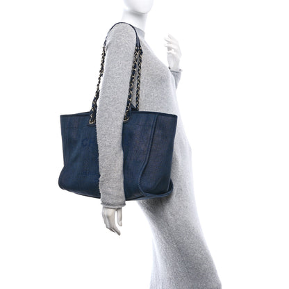 Chanel Mixed Fibers Calfskin Medium Deauville Tote Navy Blue 2 of 10