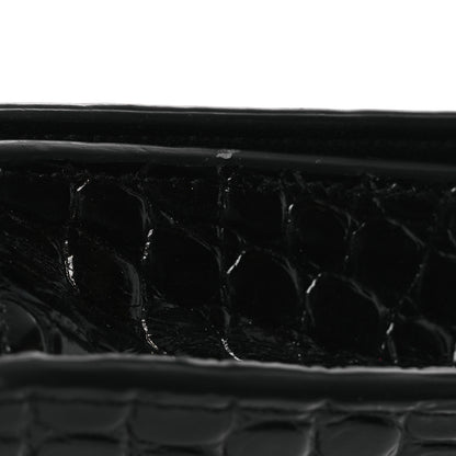 Balenciaga Shiny Calfskin Logo Crocodile Embossed Ville Wallet on Chain Black 10 of 13