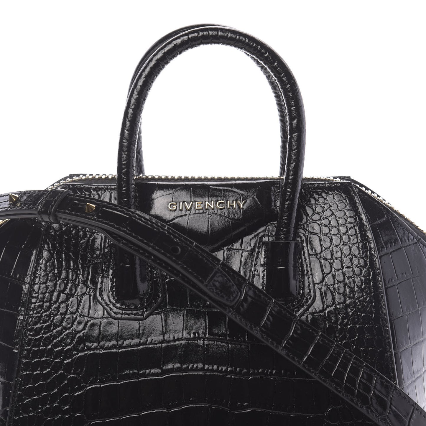 Calfskin Crocodile Embossed Mini Antigona Black