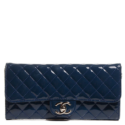Chanel Patent Quilted East West Clutch with Chain Blue 1 of 9