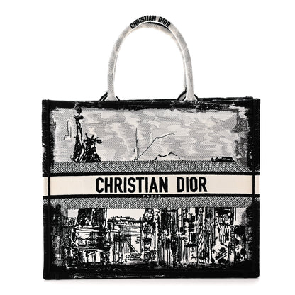 Christian Dior Canvas Embroidered Large New York Book Tote Black White 1 of 10