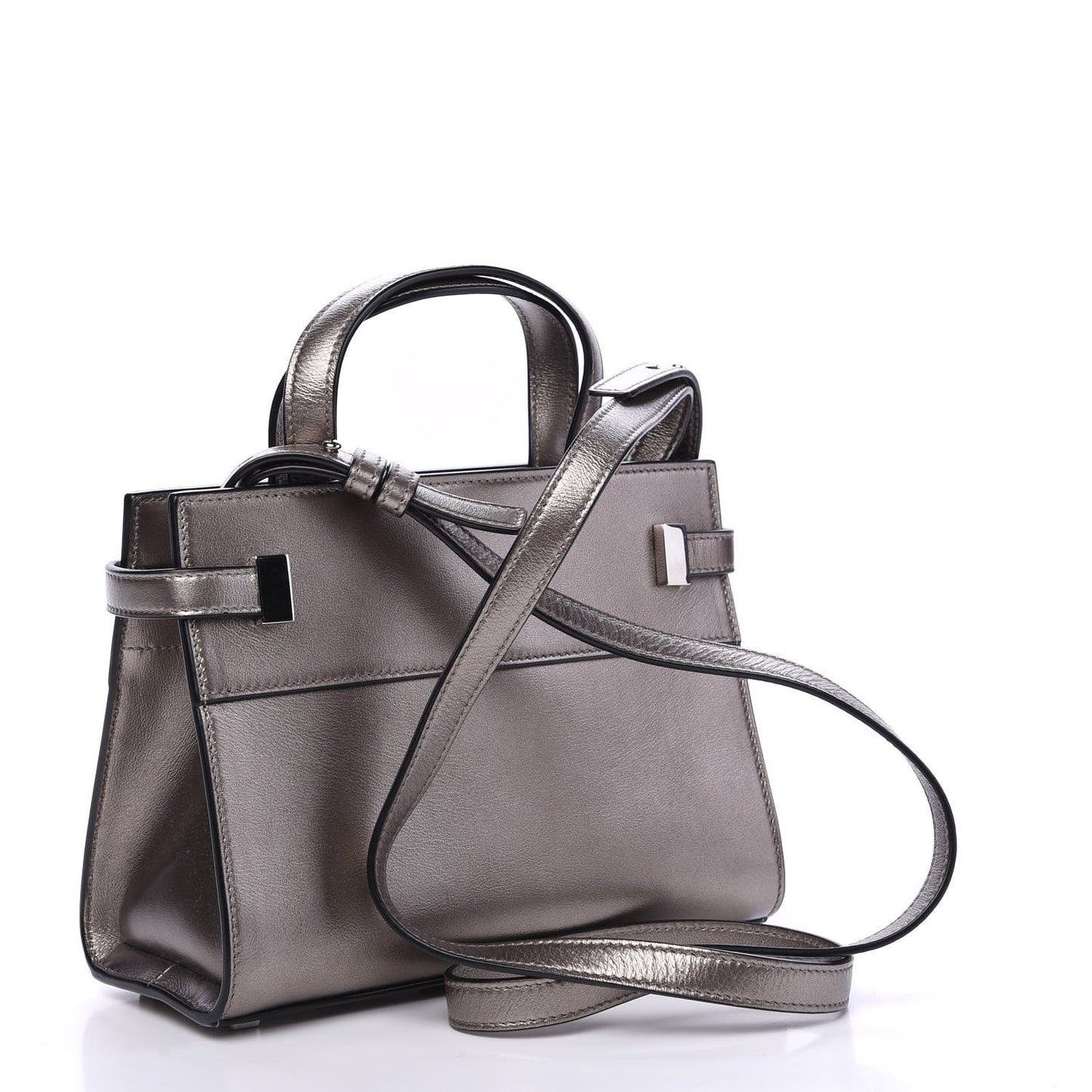 Metallic Smooth Calfskin Manhattan Nano Shopper Tote Silver